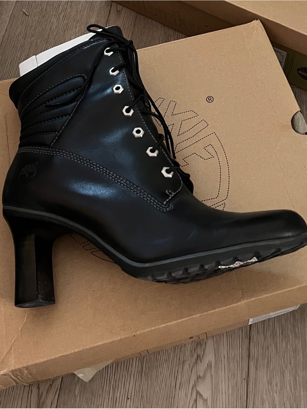 Timberland Black Lace-Up Heeled Ankle Boot